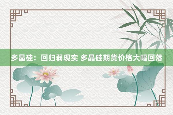 多晶硅：回归弱现实 多晶硅期货价格大幅回落