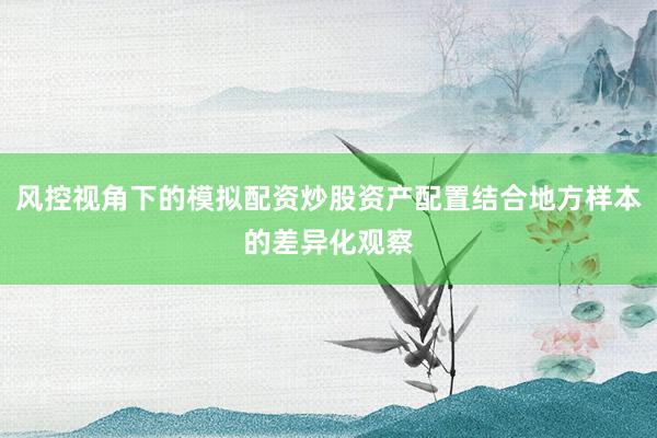 风控视角下的模拟配资炒股资产配置结合地方样本的差异化观察