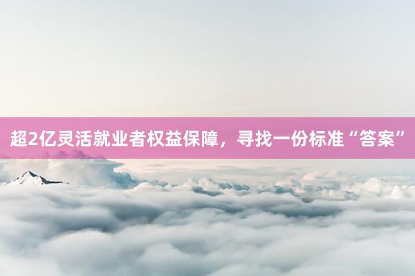 超2亿灵活就业者权益保障，寻找一份标准“答案”