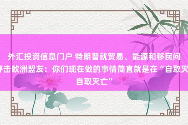 外汇投资信息门户 特朗普就贸易、能源和移民问题抨击欧洲盟友：你们现在做的事情简直就是在“自取灭亡”