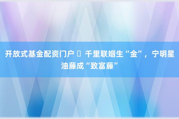 开放式基金配资门户 ​千里联姻生“金”，宁明星油藤成“致富藤”